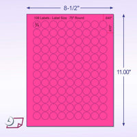 8-1/2" x 11" Fluorescent Pink Labels, 108 Labels per Sheet, 3/4" Round