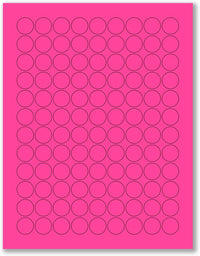 8-1/2" x 11" Fluorescent Pink Labels, 108 Labels per Sheet, 3/4" Round