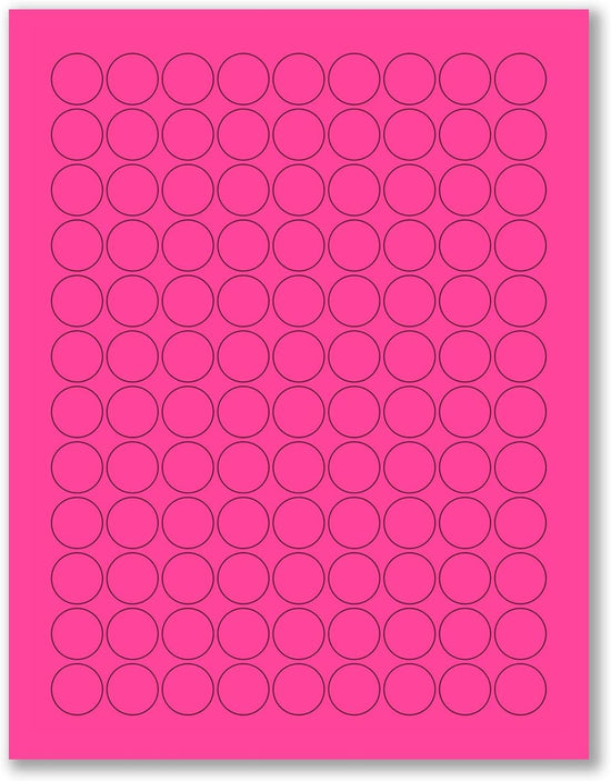 8-1/2" x 11" Fluorescent Pink Labels, 108 Labels per Sheet, 3/4" Round