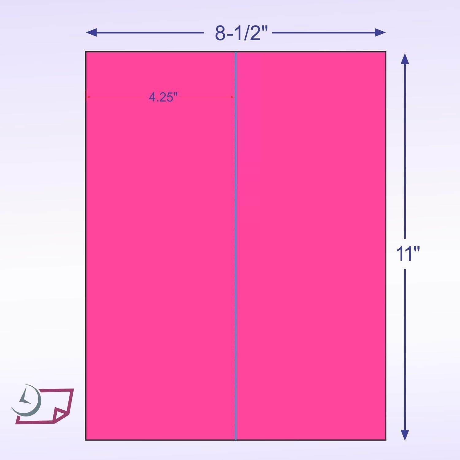 8-1/2" x 11" Fluorescent Pink Labels, 2 Labels per Sheet, 4-1/4" x 11"