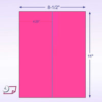 8-1/2" x 11" Fluorescent Pink Labels, 2 Labels per Sheet, 4-1/4" x 11"
