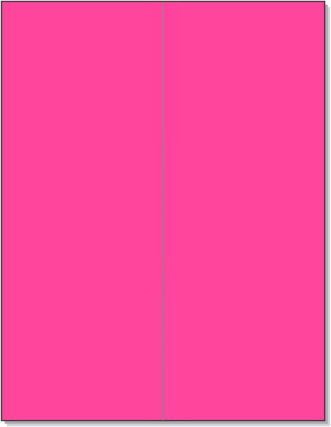 8-1/2" x 11" Fluorescent Pink Labels, 2 Labels per Sheet, 4-1/4" x 11"
