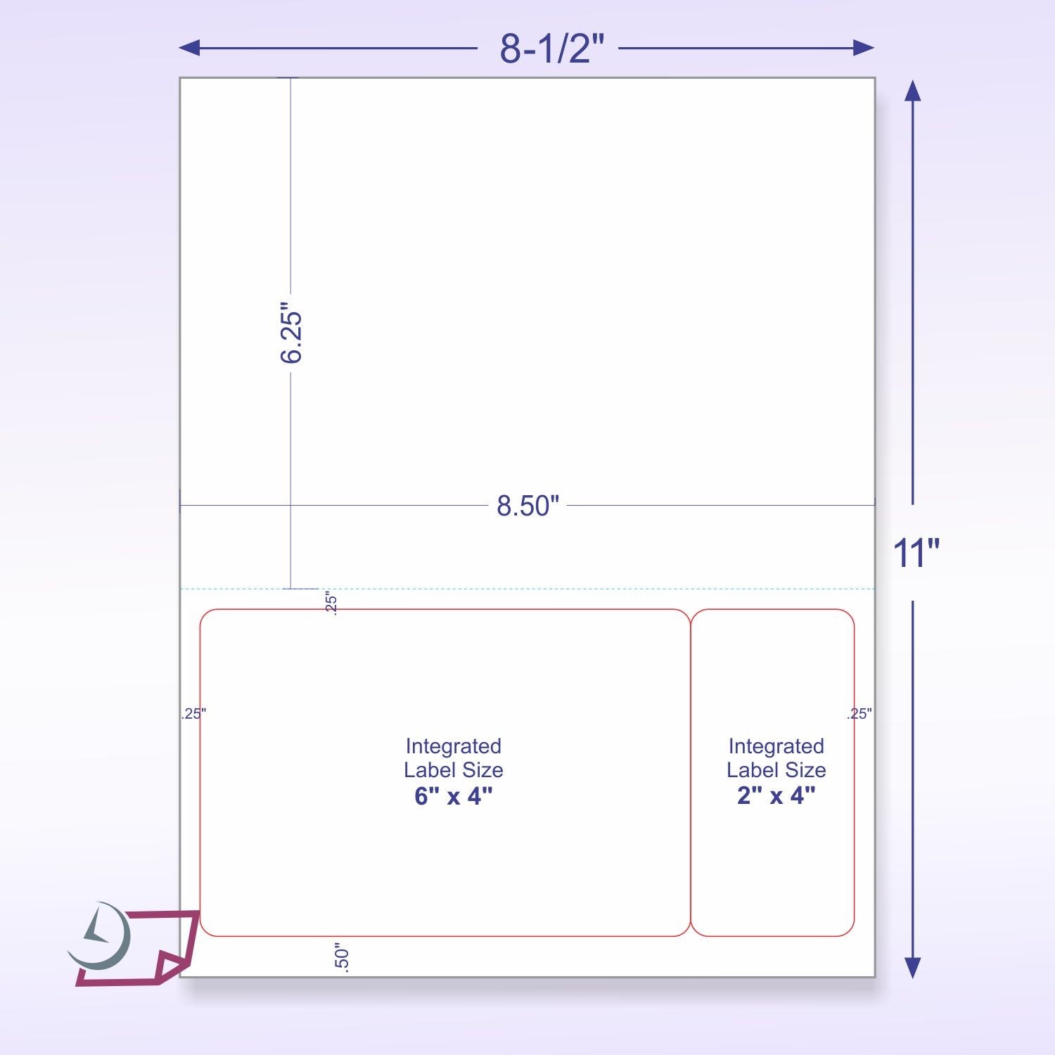 Integrated Label, 2 Labels, 6" x 4" & 2 x 4", Centered On The Bottom