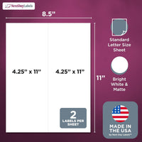 8-1/2" x 11" White Laser Labels, 2 Labels per Sheet, 4-1/4" x 11"
