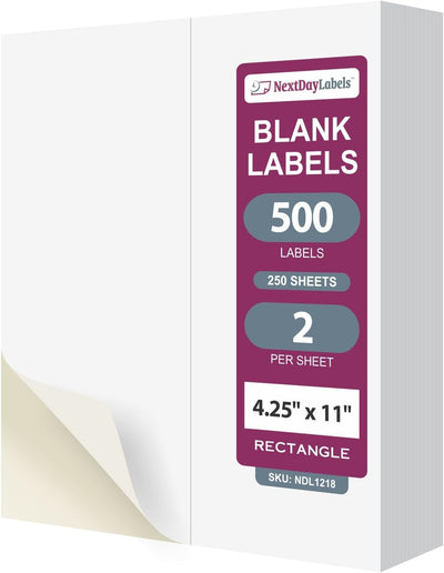 8-1/2" x 11" White Laser Labels, 2 Labels per Sheet, 4-1/4" x 11"