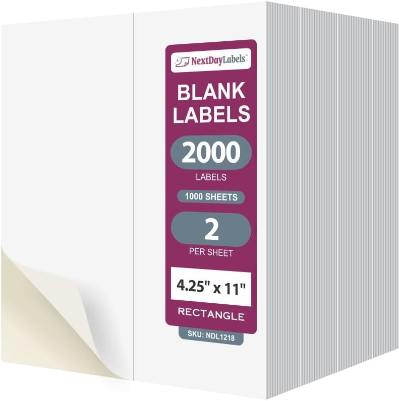 8-1/2" x 11" White Laser Labels, 2 Labels per Sheet, 4-1/4" x 11"