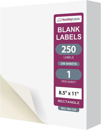 8-1/2" x 11" White Laser Labels, 1 Label per Sheet, 8-1/2" x 11"