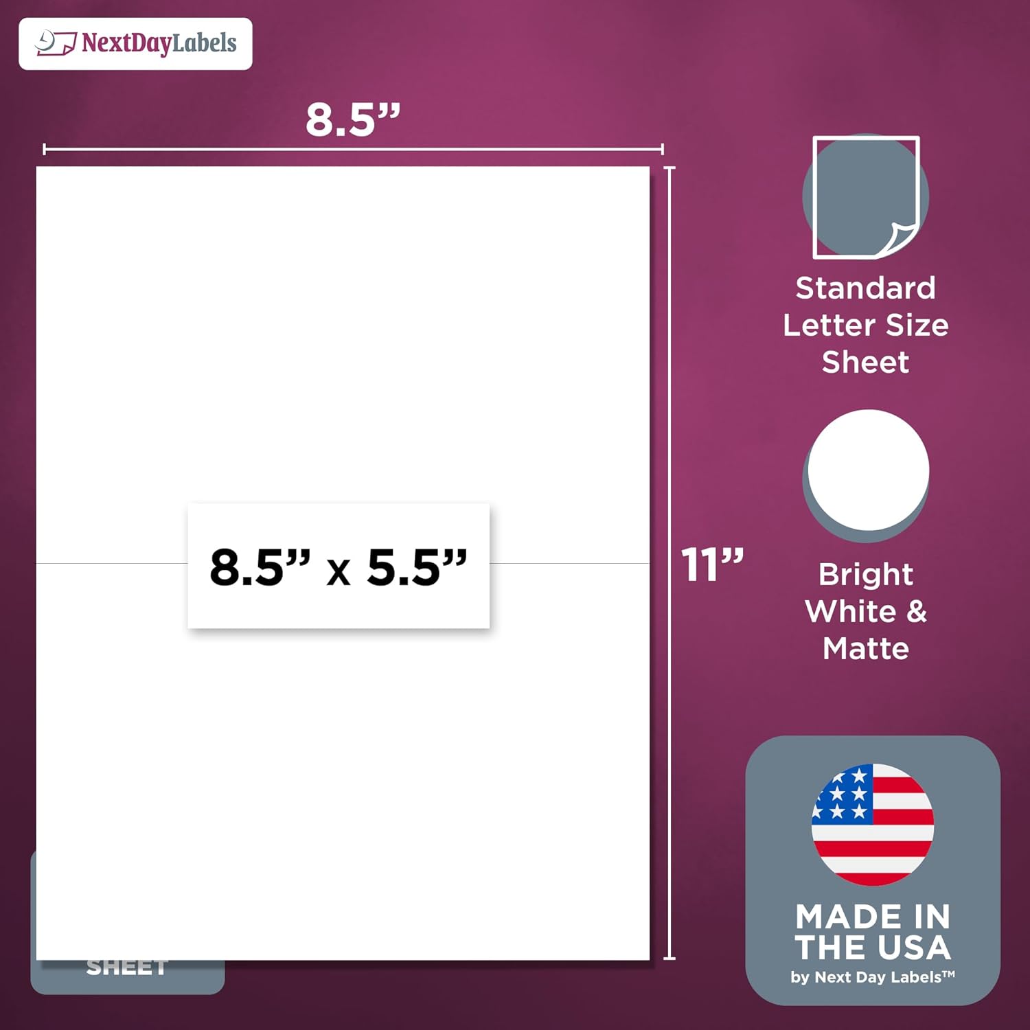 8-1/2" x 11" White Laser Labels, 2 Labels per Sheet, 8-1/2" x 5-1/2"