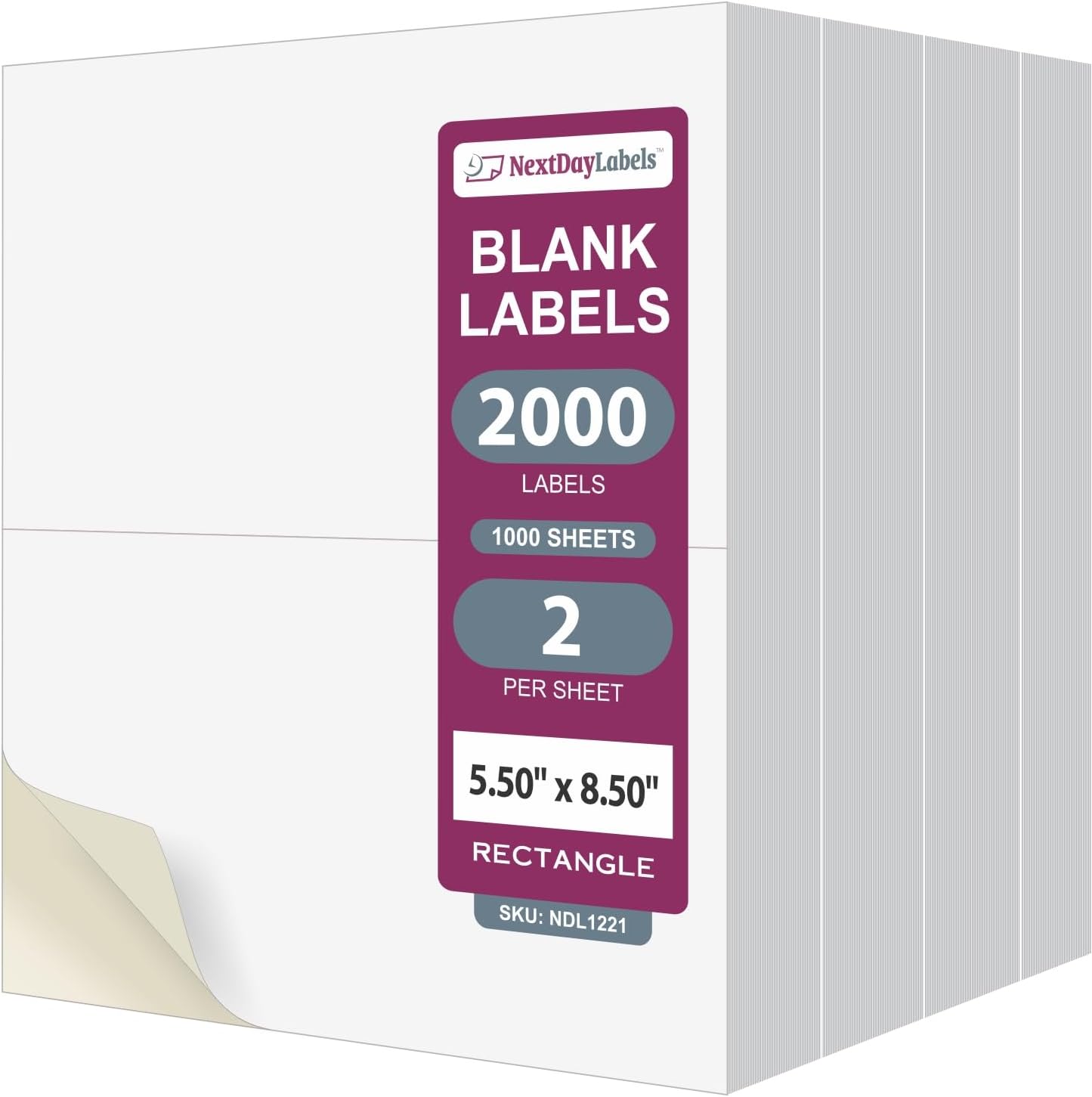 8-1/2" x 11" White Laser Labels, 2 Labels per Sheet, 8-1/2" x 5-1/2"