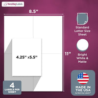 8-1/2" x 11" White Laser Labels, 4 Labels per Sheet, 4-1/4" x 5-1/2" .