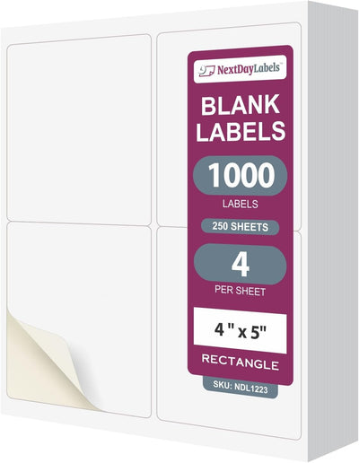 8-1/2" x 11" White Laser Labels, 4 Labels per Sheet, 4" x 5" .