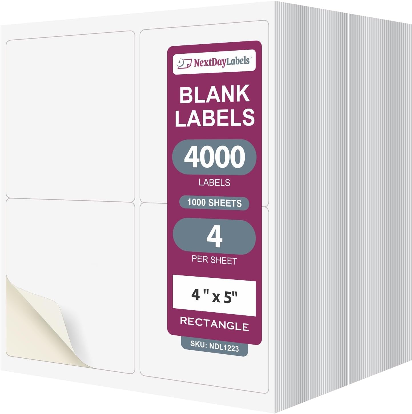 8-1/2" x 11" White Laser Labels, 4 Labels per Sheet, 4" x 5" .