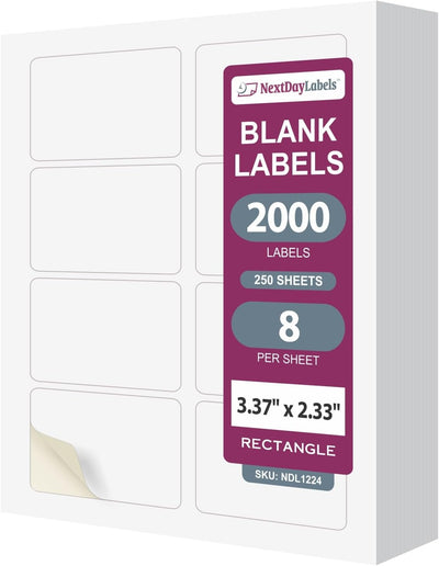 8-1/2" x 11" White Laser Labels, 8 Labels per Sheet, 3-3/8" x 2-1/3"