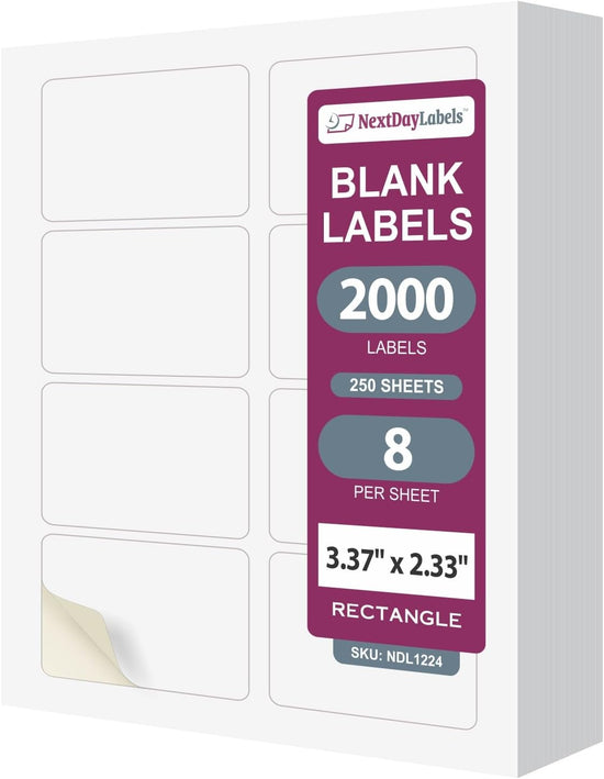 8-1/2" x 11" White Laser Labels, 8 Labels per Sheet, 3-3/8" x 2-1/3"