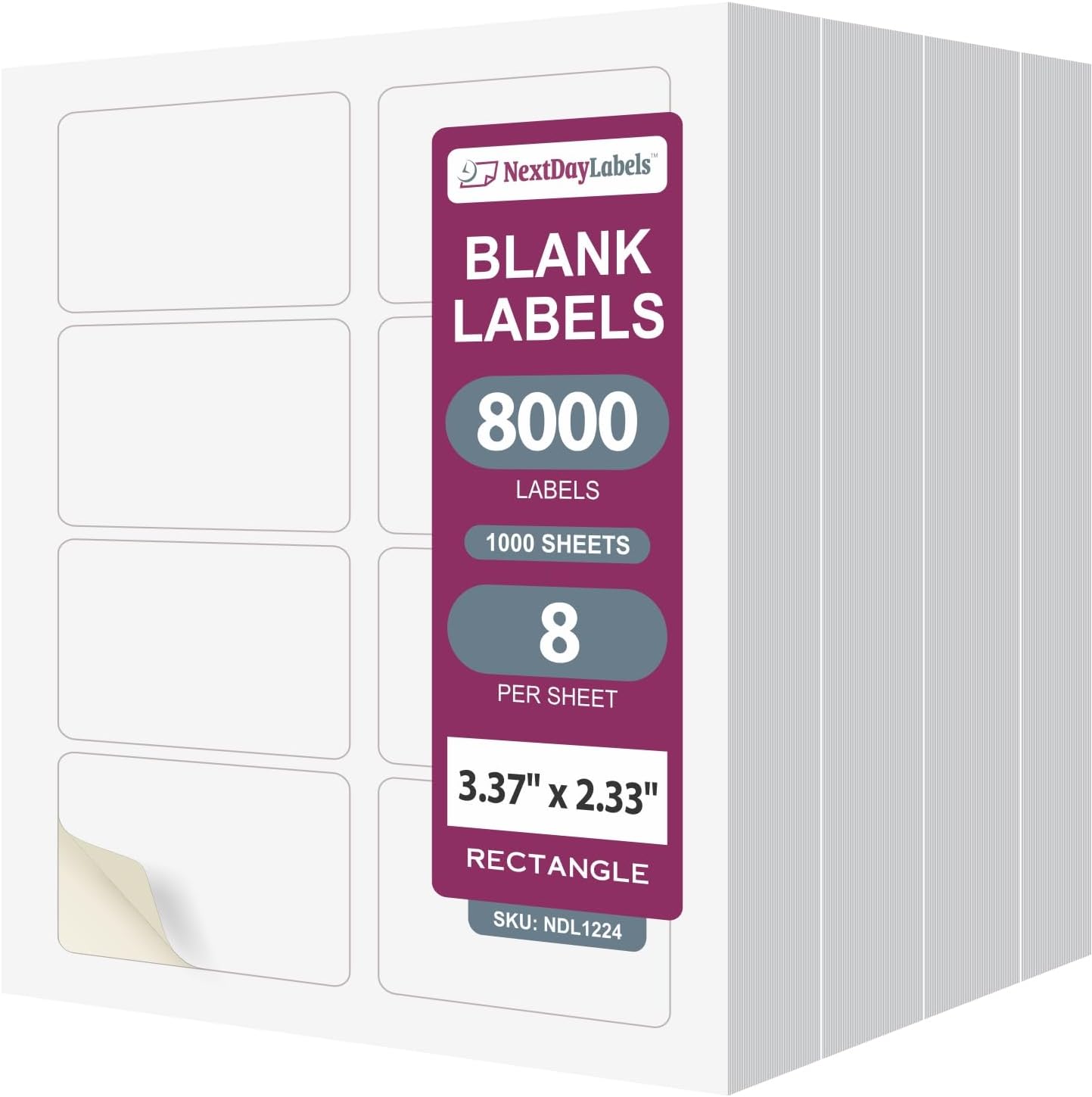 8-1/2" x 11" White Laser Labels, 8 Labels per Sheet, 3-3/8" x 2-1/3"