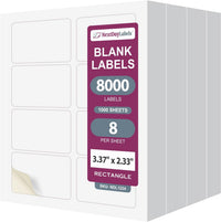 8-1/2" x 11" White Laser Labels, 8 Labels per Sheet, 3-3/8" x 2-1/3"