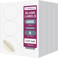 8-1/2" x 11" White Laser Labels, 6 Labels per Sheet, 3.33" Round