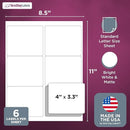 8-1/2" x 11" White Laser Labels, 6 Labels per Sheet, 4" x 3.3"