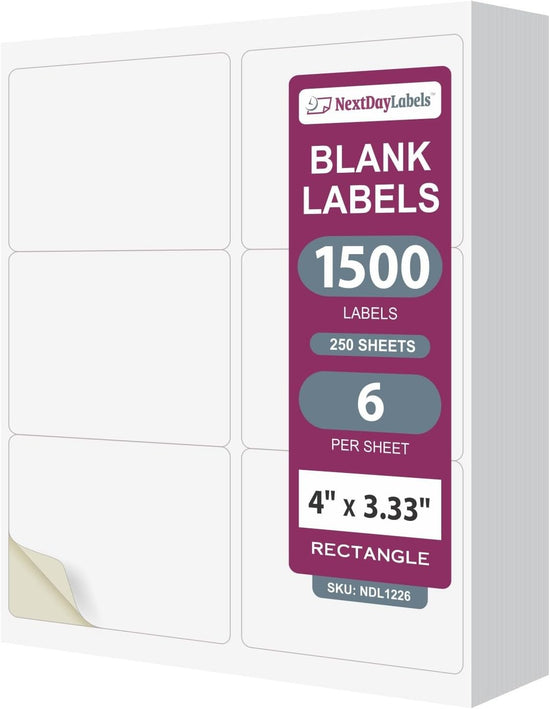 8-1/2" x 11" White Laser Labels, 6 Labels per Sheet, 4" x 3.3"