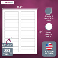 8-1/2" x 11" White Laser Labels, 30 Labels per Sheet, 2/3" x 3-7/16"