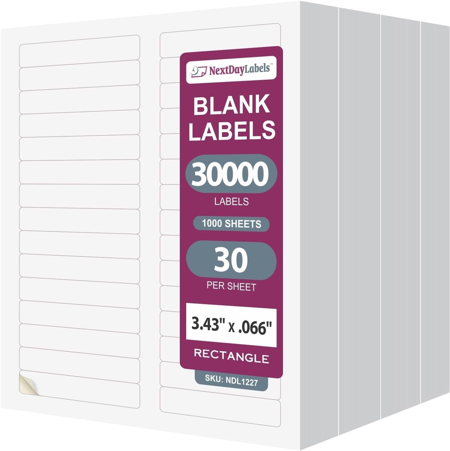 8-1/2" x 11" White Laser Labels, 30 Labels per Sheet, 2/3" x 3-7/16"