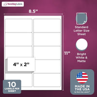 8-1/2" x 11" White Laser Labels, 10 Labels per Sheet, 4" x 2"