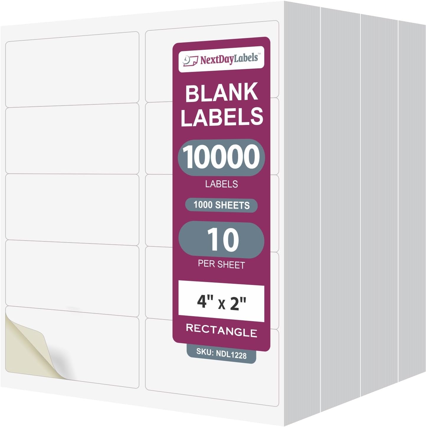 8-1/2" x 11" White Laser Labels, 10 Labels per Sheet, 4" x 2"