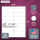 8-1/2" x 11" White Laser Labels, 14 Labels per Sheet, 4" x 1-1/3" .