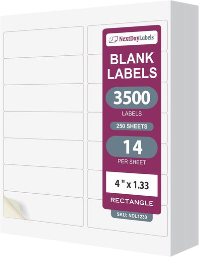 8-1/2" x 11" White Laser Labels, 14 Labels per Sheet, 4" x 1-1/3" .