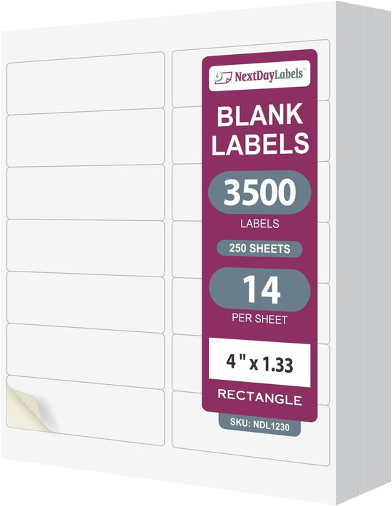 8-1/2" x 11" White Laser Labels, 14 Labels per Sheet, 4" x 1-1/3" .