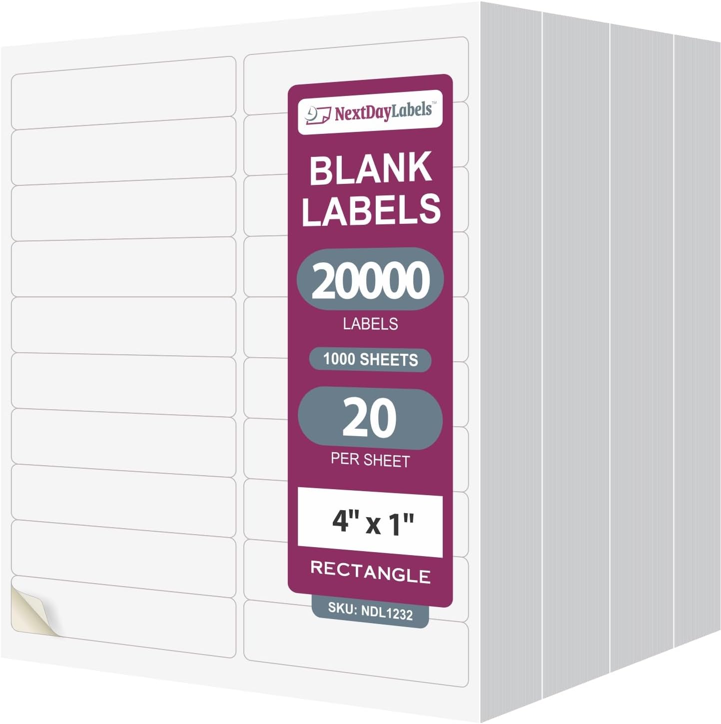 8-1/2" x 11" White Laser Labels, 20 Labels per Sheet, 4" x 1"