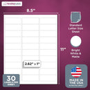 8-1/2" x 11" White Laser Labels, 30 Labels per Sheet, 2.625" x 1"