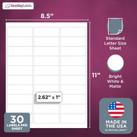 8-1/2" x 11" White Laser Labels, 30 Labels per Sheet, 2.625" x 1"