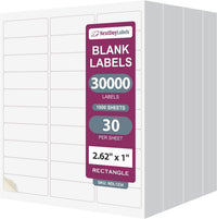 8-1/2" x 11" White Laser Labels, 30 Labels per Sheet, 2.625" x 1"