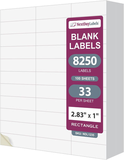 8-1/2" x 11" White Laser Labels, 33 Labels per Sheet, 2.8" x 1"