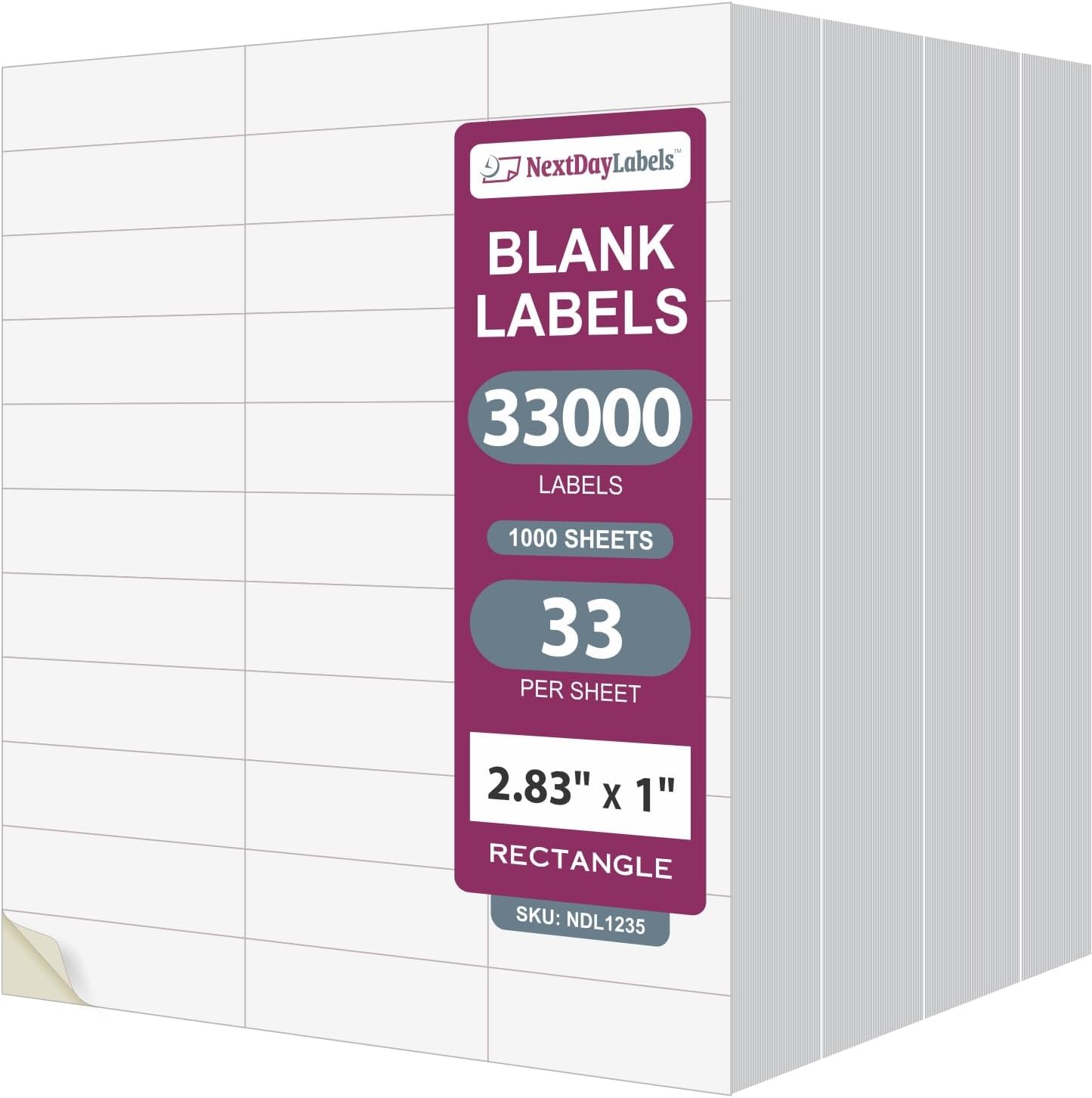 8-1/2" x 11" White Laser Labels, 33 Labels per Sheet, 2.8" x 1"