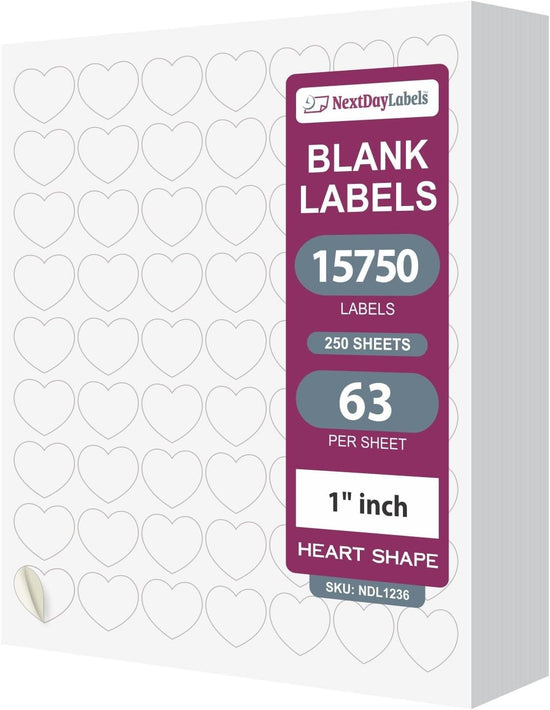 8-1/2" x 11" White Laser Labels, 63 Labels per Sheet, 1" Hearts