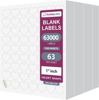 8-1/2" x 11" White Laser Labels, 63 Labels per Sheet, 1" Hearts