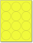 8-1/2" x 11" Fluorescent Yellow Labels, 12 Labels per Sheet, 2.5" Round