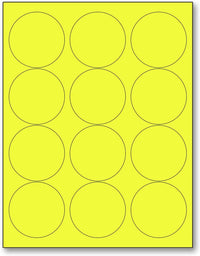 8-1/2" x 11" Fluorescent Yellow Labels, 12 Labels per Sheet, 2.5" Round
