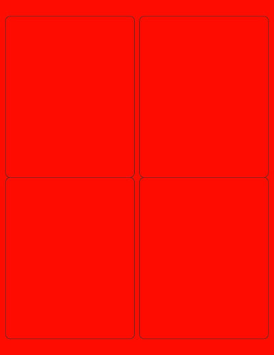 8-1/2" x 11" Fluorescent Red Labels, 4 Labels per Sheet, 4" x 5"