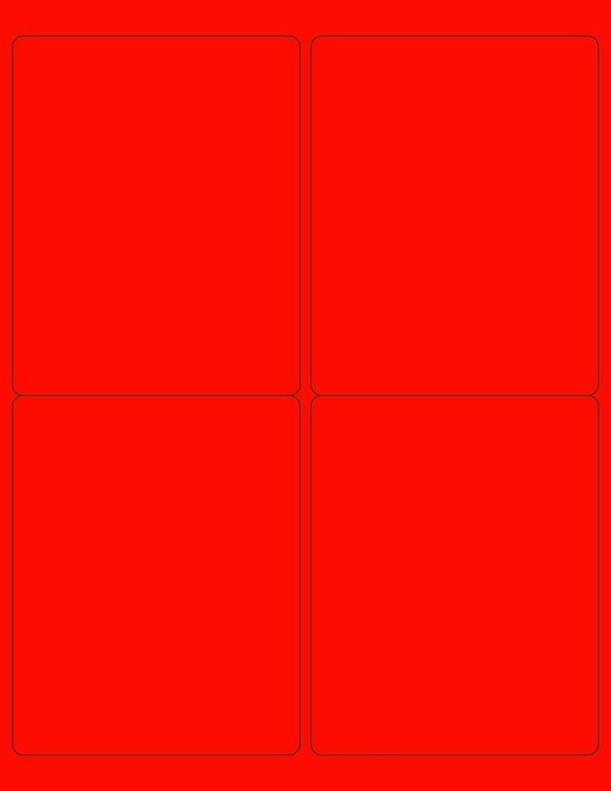 8-1/2" x 11" Fluorescent Red Labels, 4 Labels per Sheet, 4" x 5"