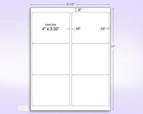 8-1/2" x 11" Fluorescent Yellow Labels, 6 Labels per Sheet, 4" x 3-1/3"