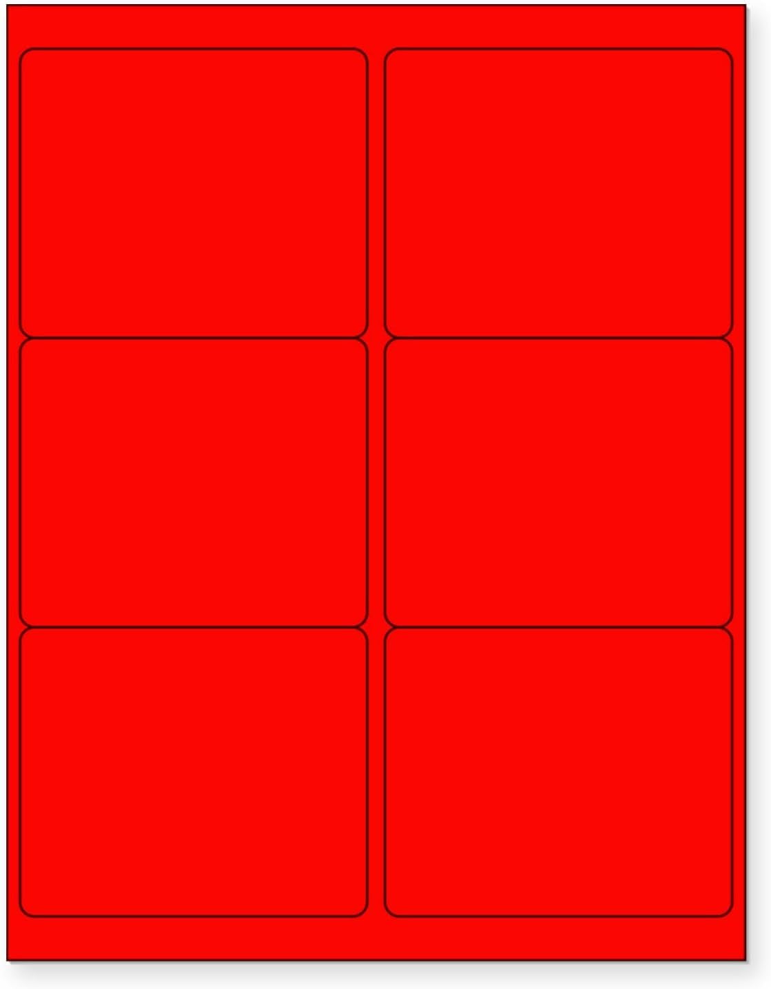 8-1/2" x 11" Fluorescent Red Labels, 6 Labels per Sheet, 4" x 3-1/3""