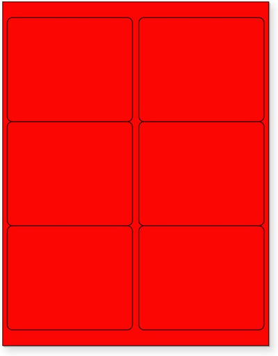 8-1/2" x 11" Fluorescent Red Labels, 6 Labels per Sheet, 4" x 3-1/3""