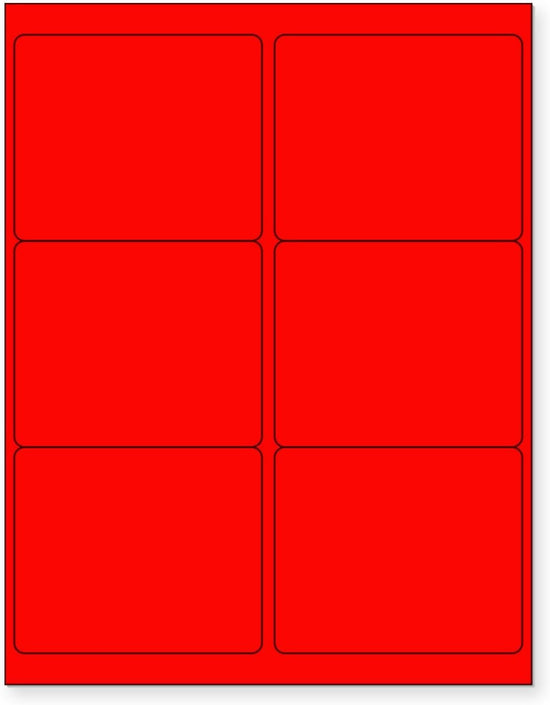 8-1/2" x 11" Fluorescent Red Labels, 6 Labels per Sheet, 4" x 3-1/3""
