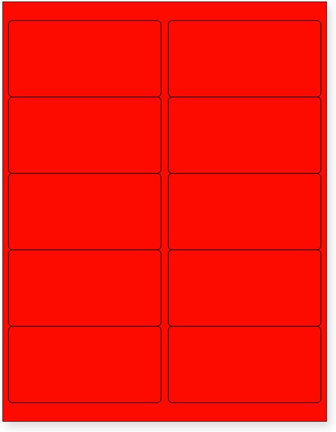 8-1/2" x 11" Fluorescent Red Labels, 10 Labels per Sheet, 4" x 2"