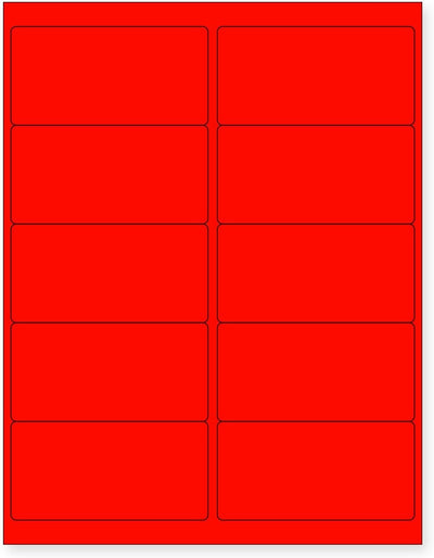 8-1/2" x 11" Fluorescent Red Labels, 10 Labels per Sheet, 4" x 2"