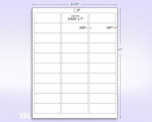8-1/2" x 11" Fluorescent Red Labels, 30 Labels per Sheet, 1" x 2-5/8"