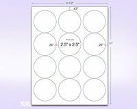 8-1/2" x 11" Fluorescent Red Labels, 12 Labels per Sheet, 2.5" Round